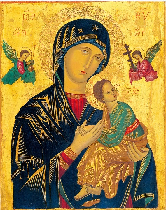 Icon of the Theotokos. Expect to see at least one of these in every Orthodox Church.