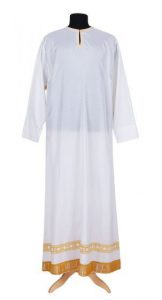 White baptismal robe or sticharion, a liturgical vestment for Orthodox priests and bishops.