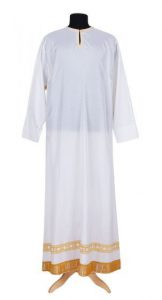 White baptismal robe or sticharion, a liturgical vestment for Orthodox priests and bishops.