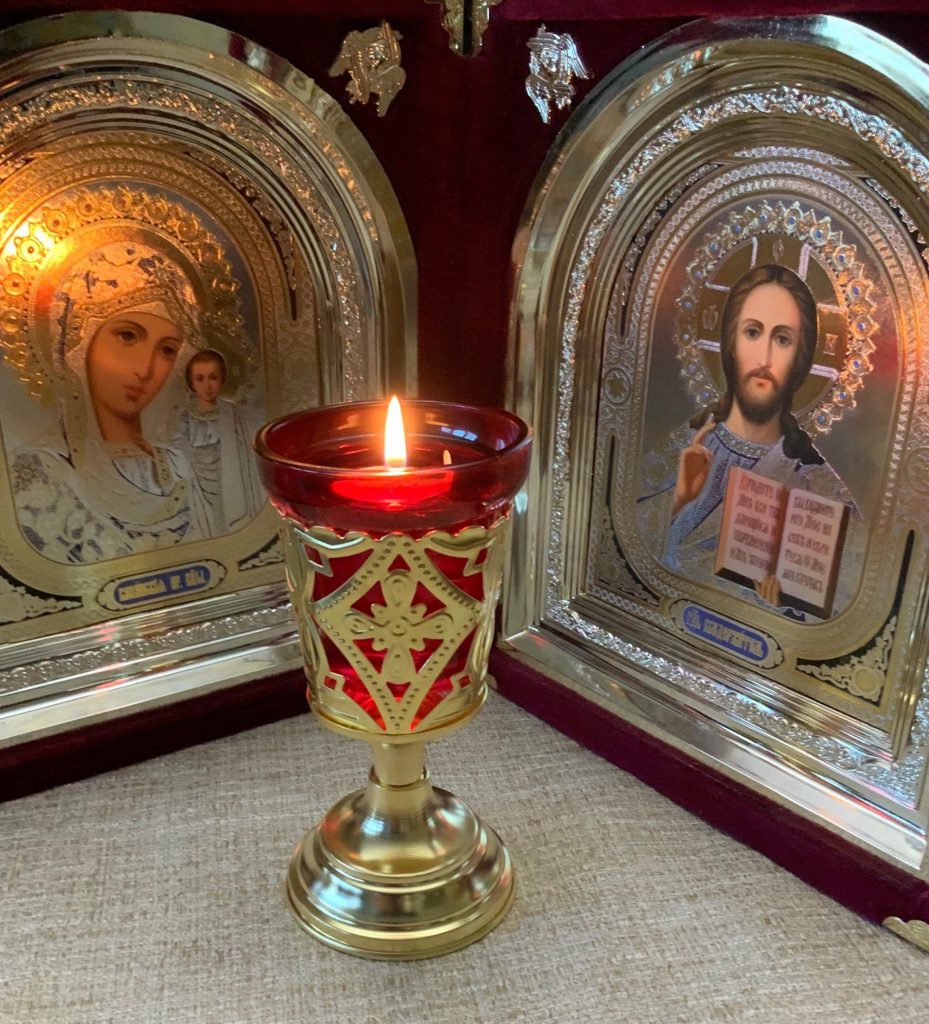 Vigil lamp in an Orthodox icon orner