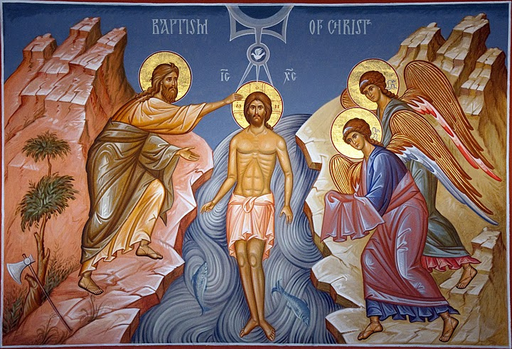 Icon of John the Baptist baptizing Christ in the River Jordan