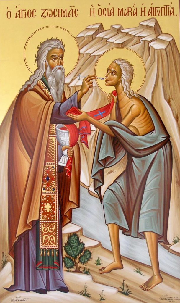 Saint Zosimas giving Saint Mary Holy Communion