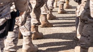 Legs and boots of U.S. military soldiers